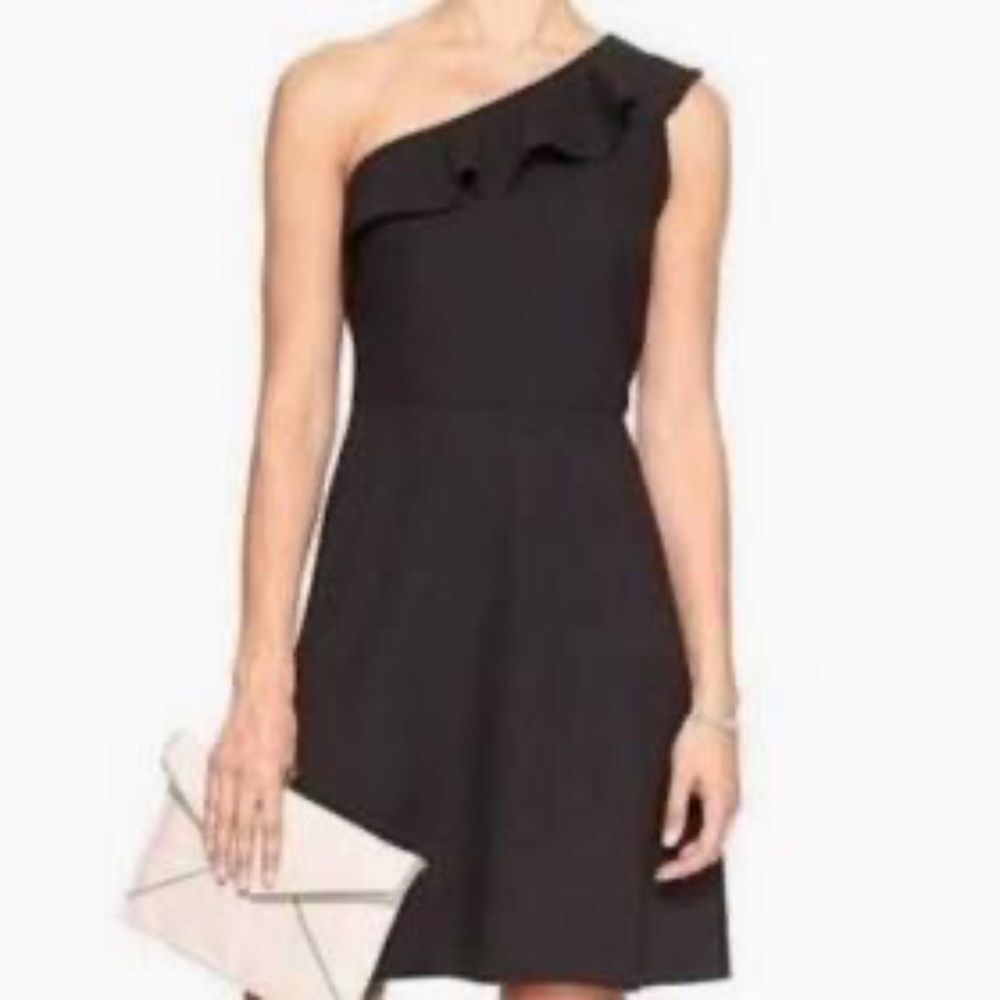 Banana Republic‎ Factory NWT Women's Black Ruffle One Shoulder Dress Sz 10 P